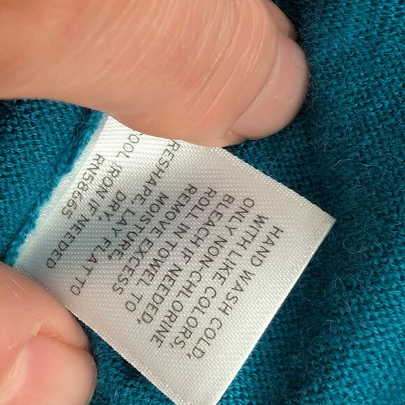 Halogen 100% Merino Wool Teal V-neck Button Cardigan Sweater | LG Petite | EUC - Picture 7 of 8